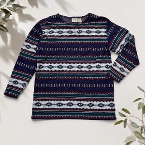Specialty Collection Vintage 90s Geometric Knit Sweater Navy Red White Small